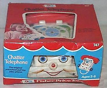 ORIGINAL 1961 Fisher Price Chatter Telephone Pull Toy Wood Wheels #747 Eyes  Move
